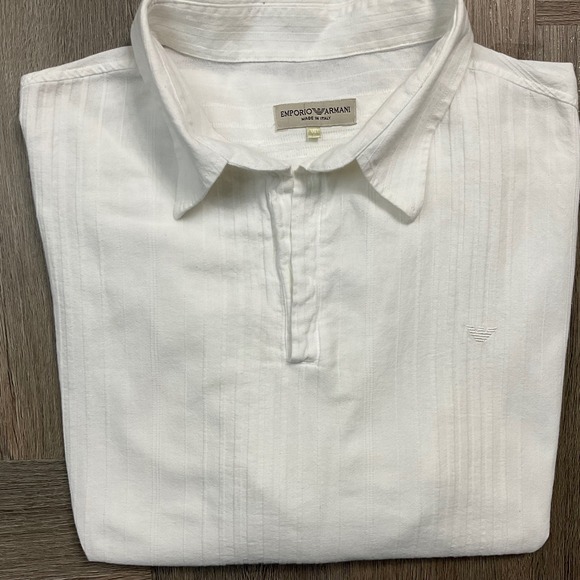 Emporio Armani Textured Cotton Polo Shirt Mens 2XL White Italy Classic Y2K Retro